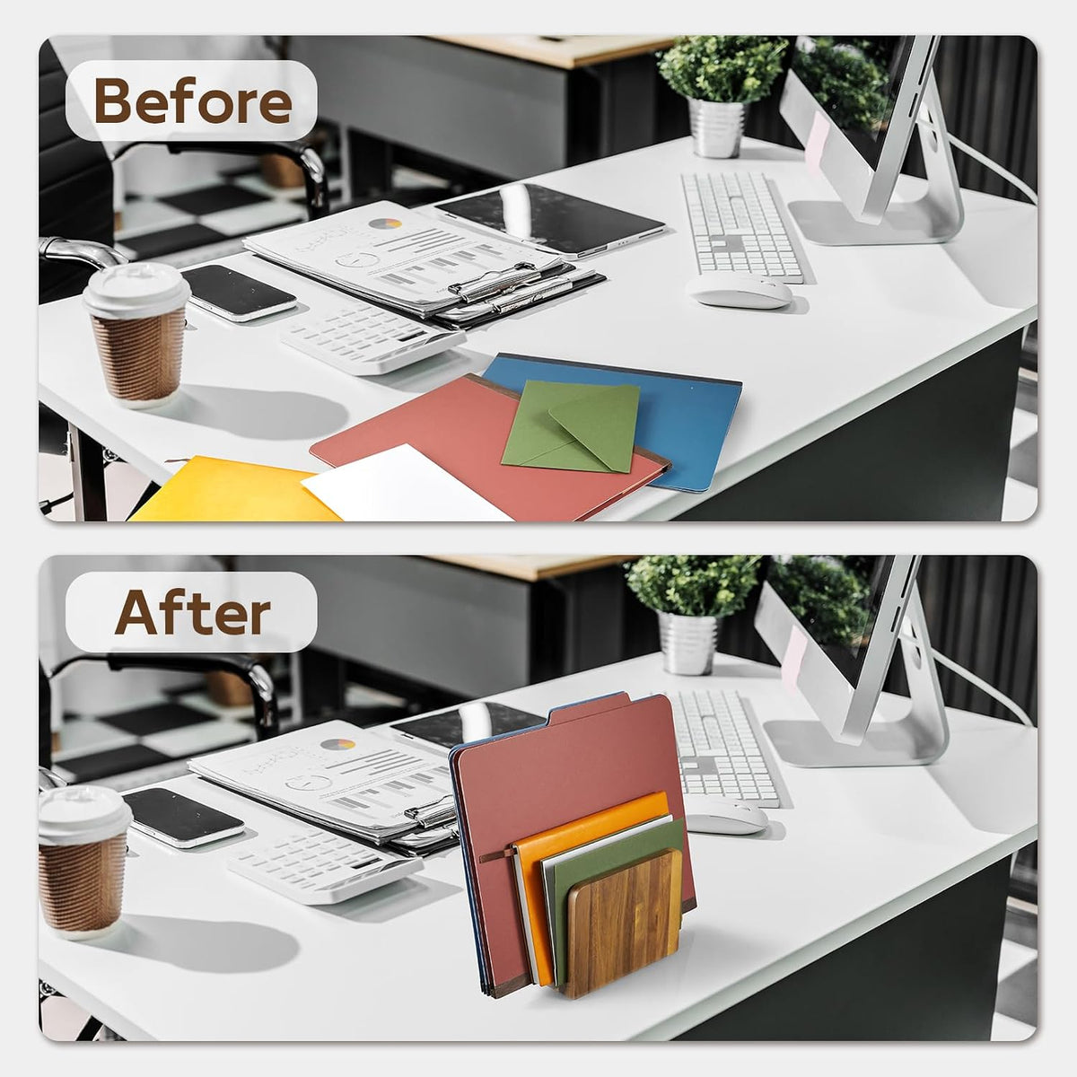 Acacia Wood Mail Organizer, Mail Holder for Desk, Letter Holder for Countertop, Small Envelope Holder, Desk Organizers and Accessories for Home Office