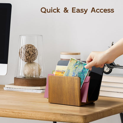 Acacia Wood Mail Organizer, Mail Holder for Desk, Letter Holder for Countertop, Small Envelope Holder, Desk Organizers and Accessories for Home Office