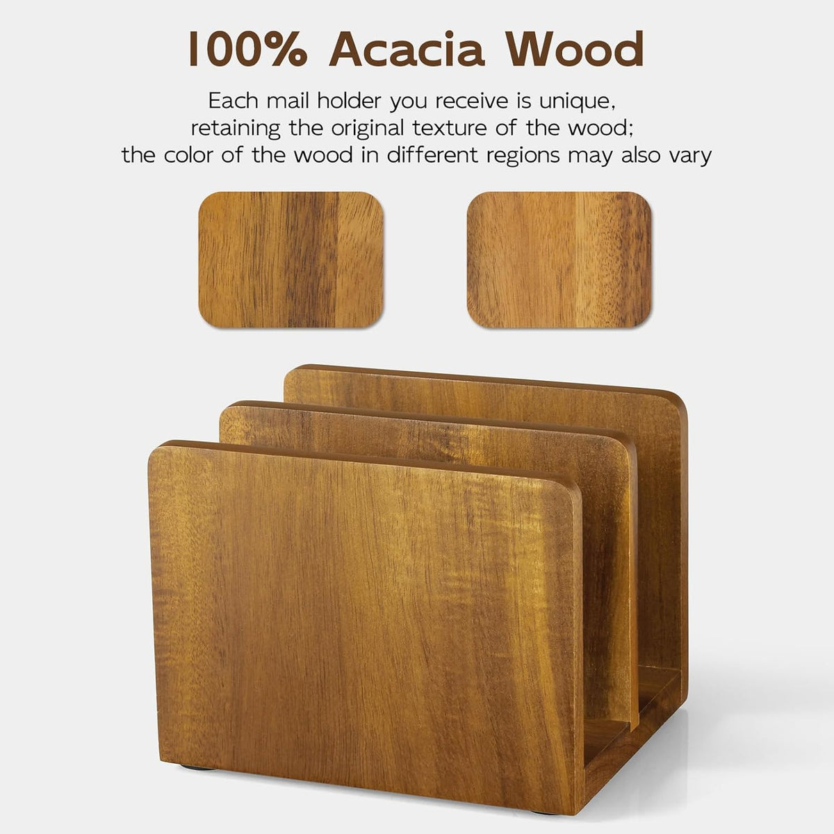 Acacia Wood Mail Organizer, Mail Holder for Desk, Letter Holder for Countertop, Small Envelope Holder, Desk Organizers and Accessories for Home Office