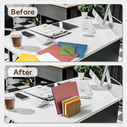 Acacia Wood Mail Organizer, Mail Holder for Desk, Letter Holder for Countertop, Small Envelope Holder, Desk Organizers and Accessories for Home Office