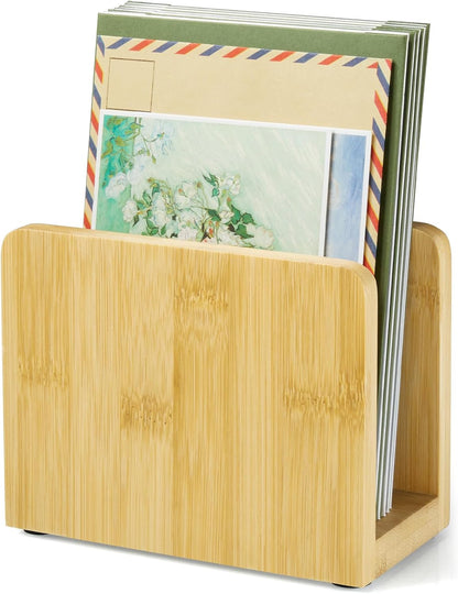 Acacia Wood Mail Organizer, Mail Holder for Desk, Letter Holder for Countertop, Small Envelope Holder, Desk Organizers and Accessories for Home Office