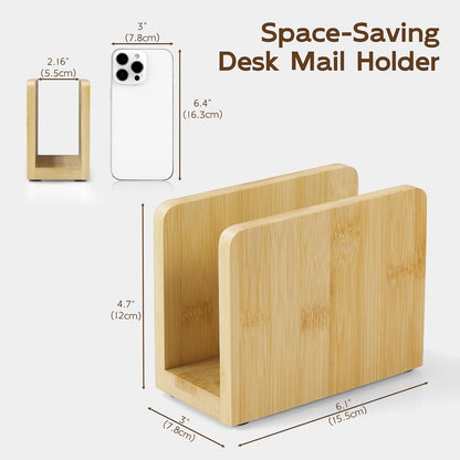 Acacia Wood Mail Organizer, Mail Holder for Desk, Letter Holder for Countertop, Small Envelope Holder, Desk Organizers and Accessories for Home Office