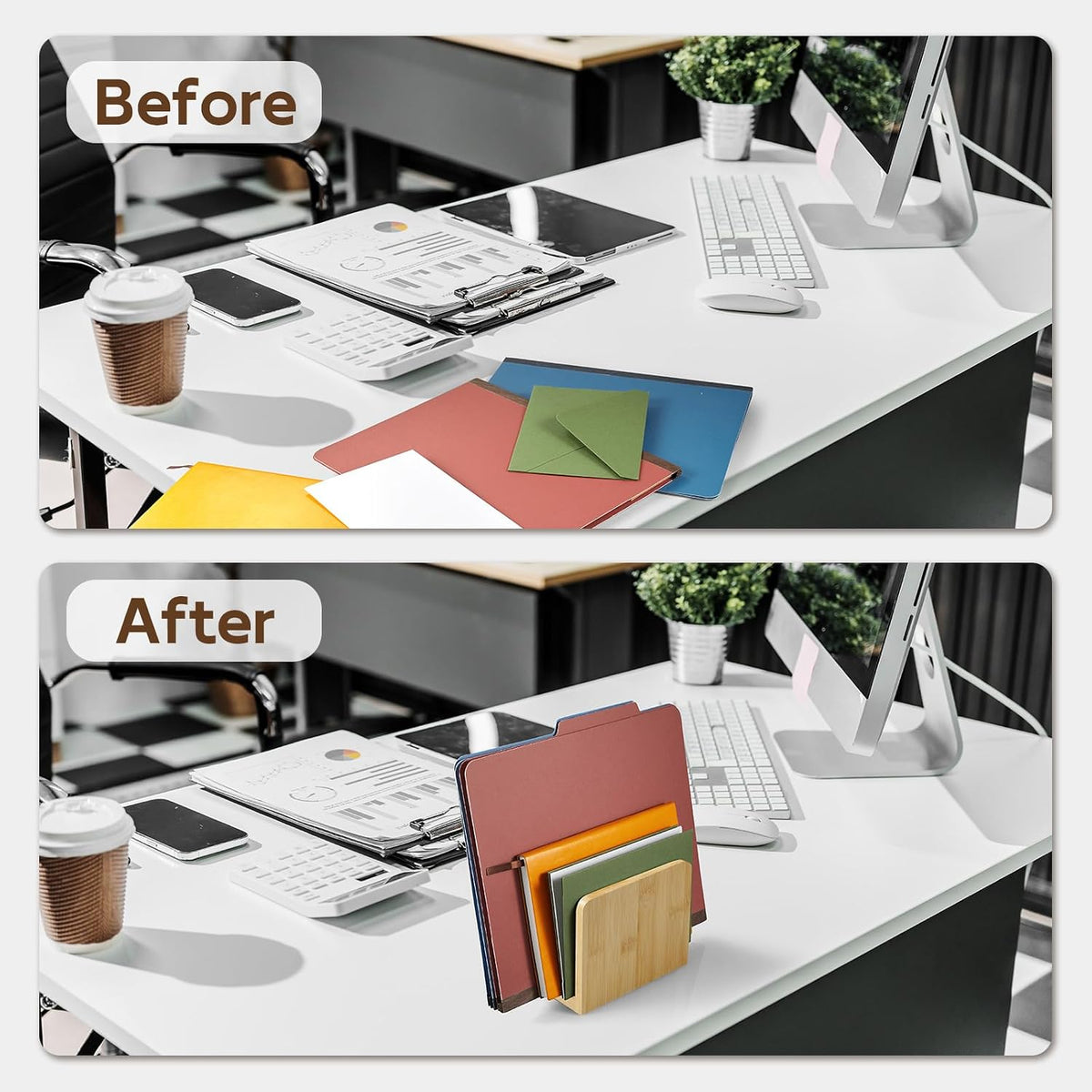 Acacia Wood Mail Organizer, Mail Holder for Desk, Letter Holder for Countertop, Small Envelope Holder, Desk Organizers and Accessories for Home Office