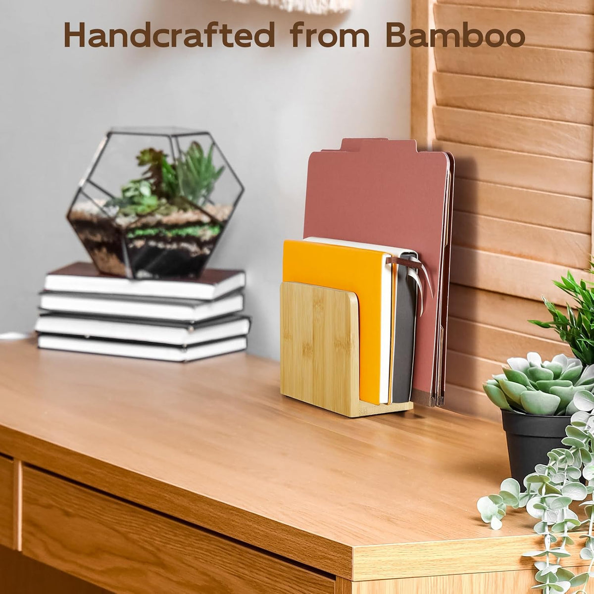 Acacia Wood Mail Organizer, Mail Holder for Desk, Letter Holder for Countertop, Small Envelope Holder, Desk Organizers and Accessories for Home Office