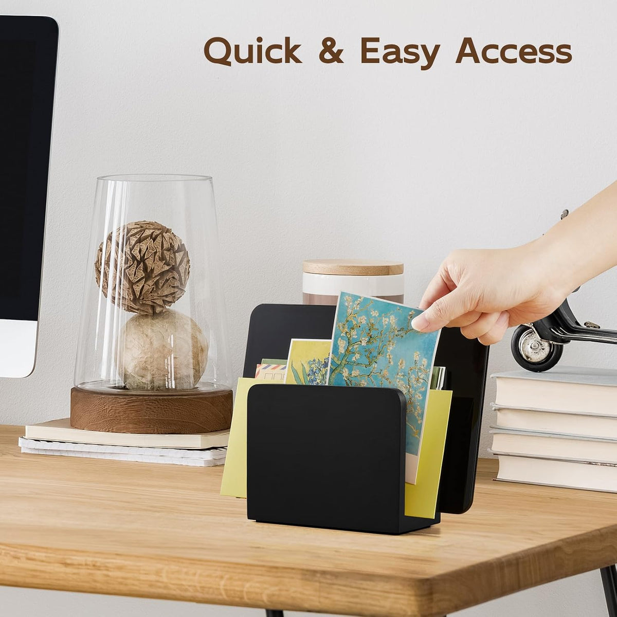 Acacia Wood Mail Organizer, Mail Holder for Desk, Letter Holder for Countertop, Small Envelope Holder, Desk Organizers and Accessories for Home Office