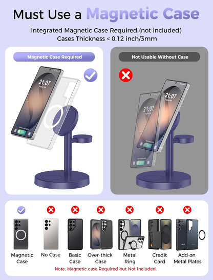 3 in 1 Magnetic Wireless Charging Station for Magsafe Charger Stand
