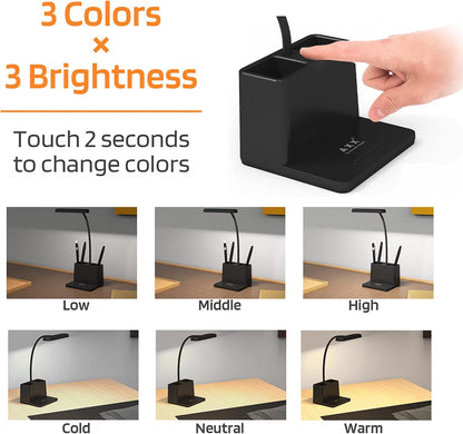 AXX Black LED Desk Lamp, Battery Operated Small Table Light for Dorm Room