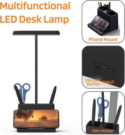 AXX Black LED Desk Lamp, Battery Operated Small Table Light for Dorm Room