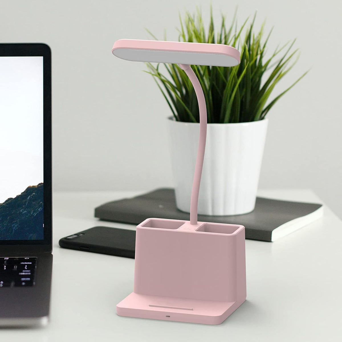 AXX Black LED Desk Lamp, Battery Operated Small Table Light for Dorm Room