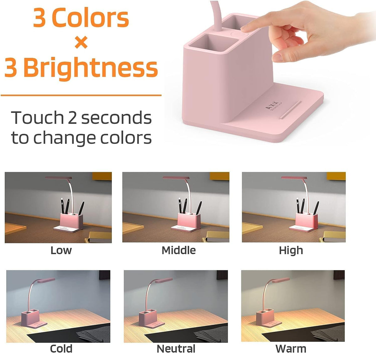 AXX Black LED Desk Lamp, Battery Operated Small Table Light for Dorm Room