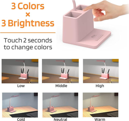 AXX Black LED Desk Lamp, Battery Operated Small Table Light for Dorm Room