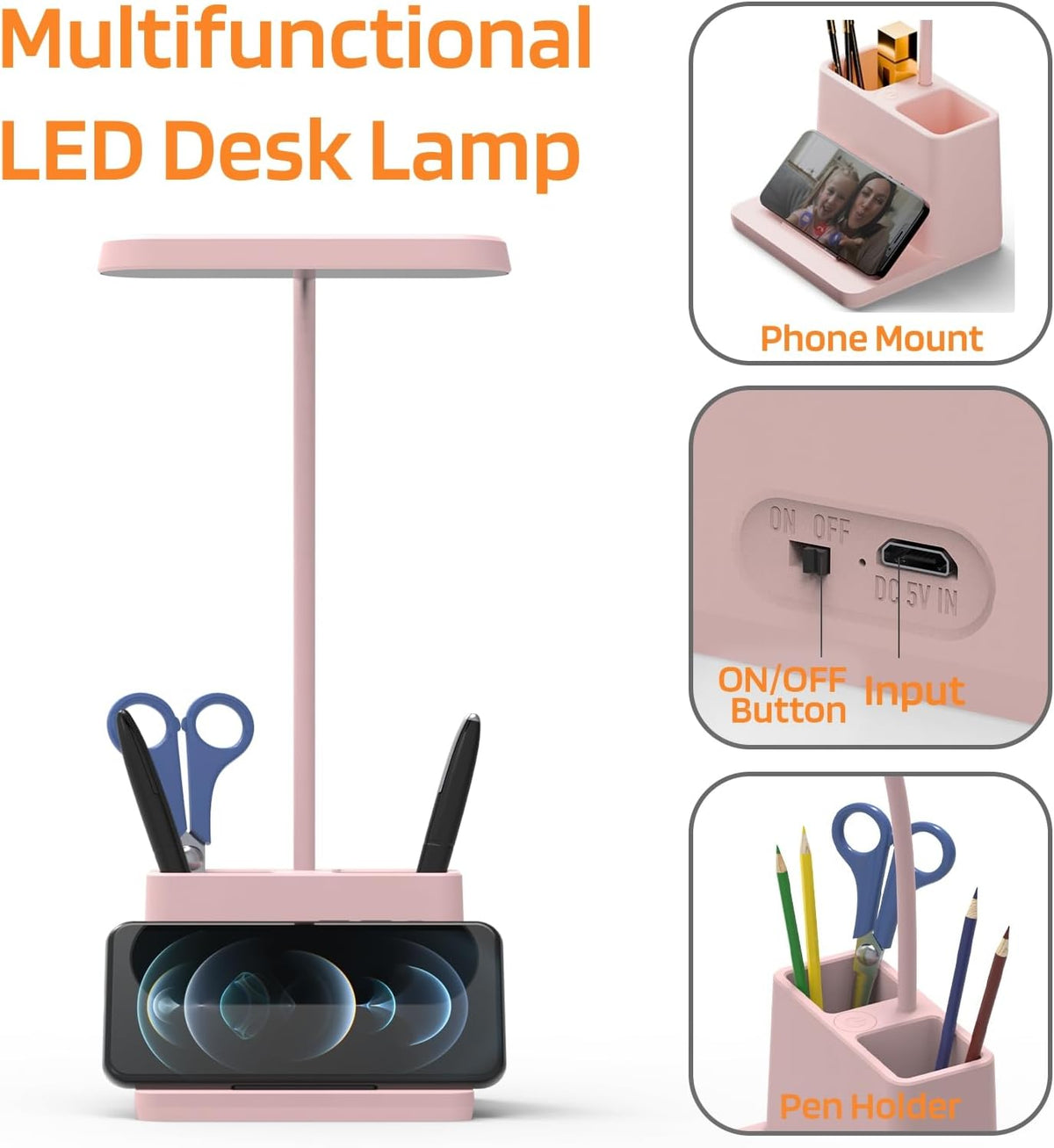 AXX Black LED Desk Lamp, Battery Operated Small Table Light for Dorm Room