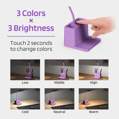 AXX Black LED Desk Lamp, Battery Operated Small Table Light for Dorm Room