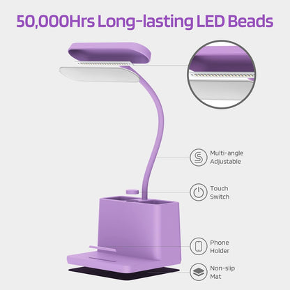 AXX Black LED Desk Lamp, Battery Operated Small Table Light for Dorm Room