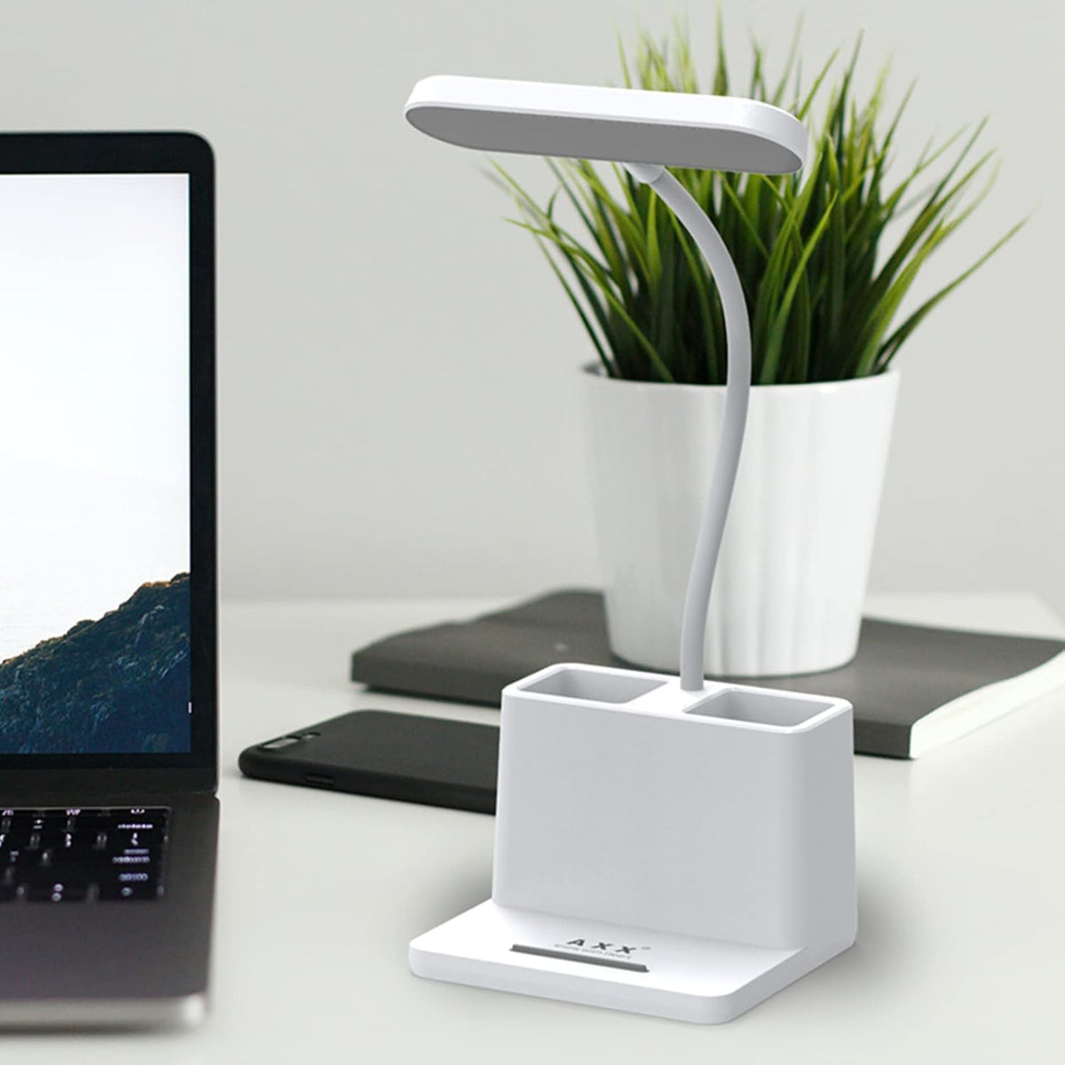 AXX Black LED Desk Lamp, Battery Operated Small Table Light for Dorm Room