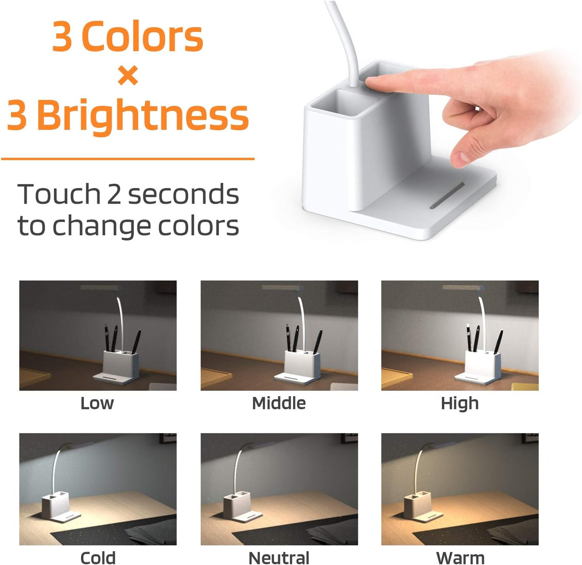 AXX Black LED Desk Lamp, Battery Operated Small Table Light for Dorm Room
