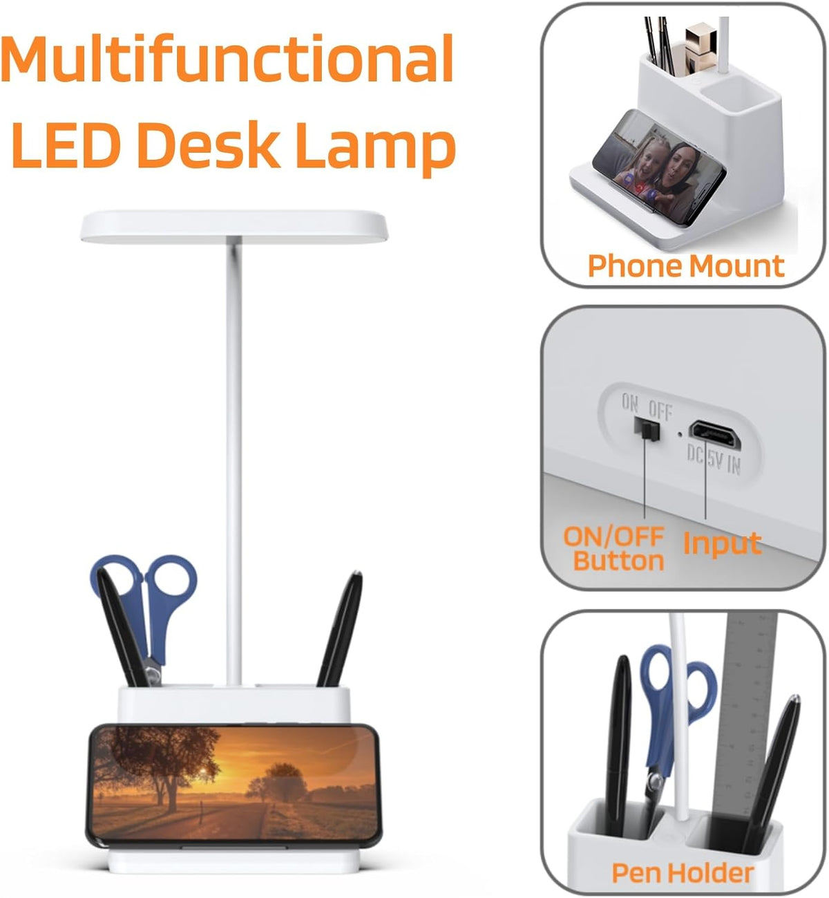 AXX Black LED Desk Lamp, Battery Operated Small Table Light for Dorm Room