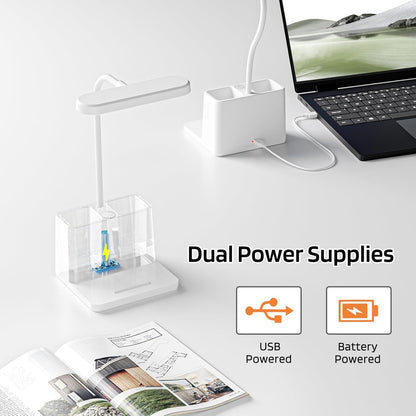 AXX Black LED Desk Lamp, Battery Operated Small Table Light for Dorm Room