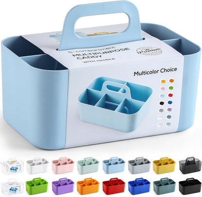 Multiuse Caddy Organizer with Handle, Portable Divided Plastic Tote Bin - Art Craft, Stationary Pen Marker Crayons, Makeup Hair Supplies Storage - Bathroom, Classroom, Dorm, Office, Desk Holder -Black