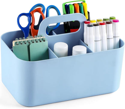 Multiuse Caddy Organizer with Handle, Portable Divided Plastic Tote Bin - Art Craft, Stationary Pen Marker Crayons, Makeup Hair Supplies Storage - Bathroom, Classroom, Dorm, Office, Desk Holder -Black