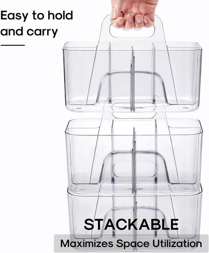 Multiuse Caddy Organizer with Handle, Portable Divided Plastic Tote Bin - Art Craft, Stationary Pen Marker Crayons, Makeup Hair Supplies Storage - Bathroom, Classroom, Dorm, Office, Desk Holder -Black