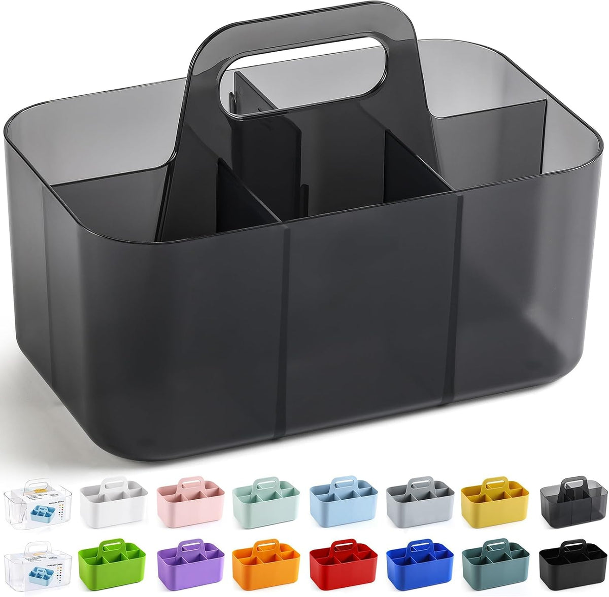 Multiuse Caddy Organizer with Handle, Portable Divided Plastic Tote Bin - Art Craft, Stationary Pen Marker Crayons, Makeup Hair Supplies Storage - Bathroom, Classroom, Dorm, Office, Desk Holder -Black