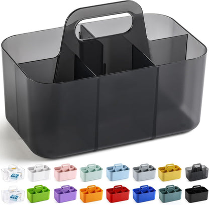 Multiuse Caddy Organizer with Handle, Portable Divided Plastic Tote Bin - Art Craft, Stationary Pen Marker Crayons, Makeup Hair Supplies Storage - Bathroom, Classroom, Dorm, Office, Desk Holder -Black