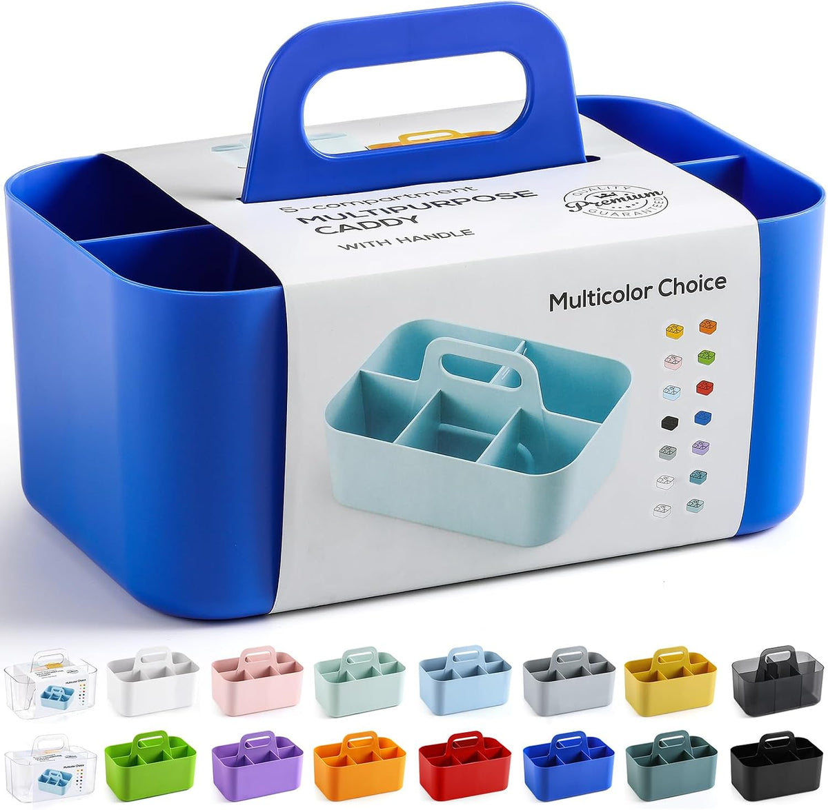 Multiuse Caddy Organizer with Handle, Portable Divided Plastic Tote Bin - Art Craft, Stationary Pen Marker Crayons, Makeup Hair Supplies Storage - Bathroom, Classroom, Dorm, Office, Desk Holder -Black