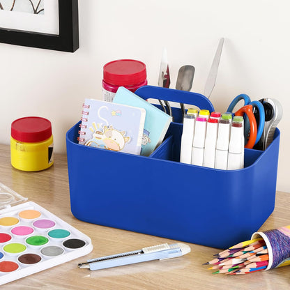 Multiuse Caddy Organizer with Handle, Portable Divided Plastic Tote Bin - Art Craft, Stationary Pen Marker Crayons, Makeup Hair Supplies Storage - Bathroom, Classroom, Dorm, Office, Desk Holder -Black