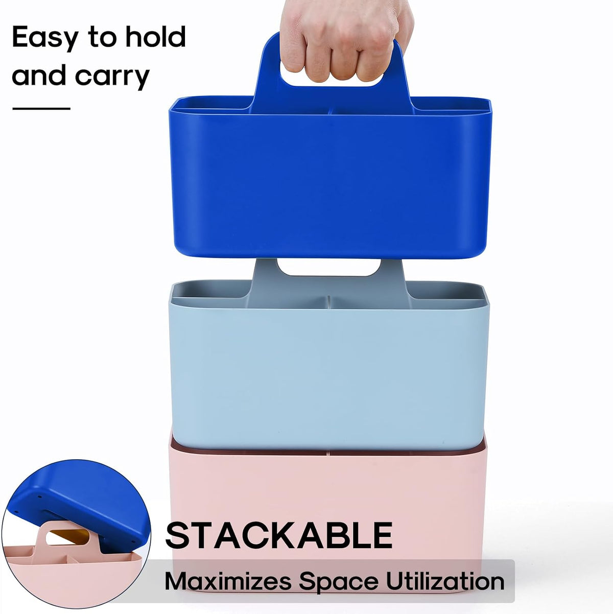 Multiuse Caddy Organizer with Handle, Portable Divided Plastic Tote Bin - Art Craft, Stationary Pen Marker Crayons, Makeup Hair Supplies Storage - Bathroom, Classroom, Dorm, Office, Desk Holder -Black