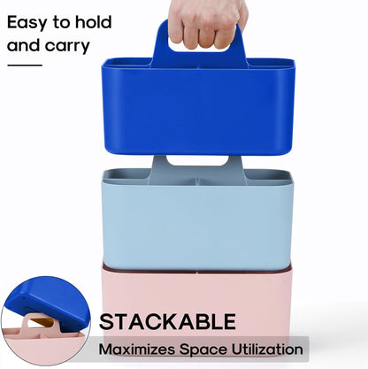 Multiuse Caddy Organizer with Handle, Portable Divided Plastic Tote Bin - Art Craft, Stationary Pen Marker Crayons, Makeup Hair Supplies Storage - Bathroom, Classroom, Dorm, Office, Desk Holder -Black