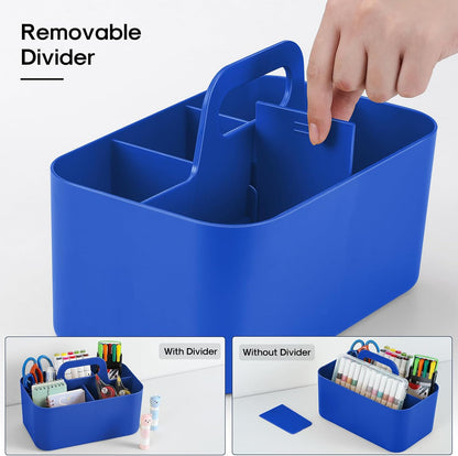 Multiuse Caddy Organizer with Handle, Portable Divided Plastic Tote Bin - Art Craft, Stationary Pen Marker Crayons, Makeup Hair Supplies Storage - Bathroom, Classroom, Dorm, Office, Desk Holder -Black
