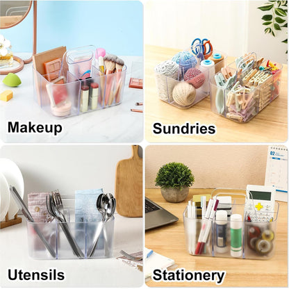 Multiuse Caddy Organizer with Handle, Portable Divided Plastic Tote Bin - Art Craft, Stationary Pen Marker Crayons, Makeup Hair Supplies Storage - Bathroom, Classroom, Dorm, Office, Desk Holder -Black