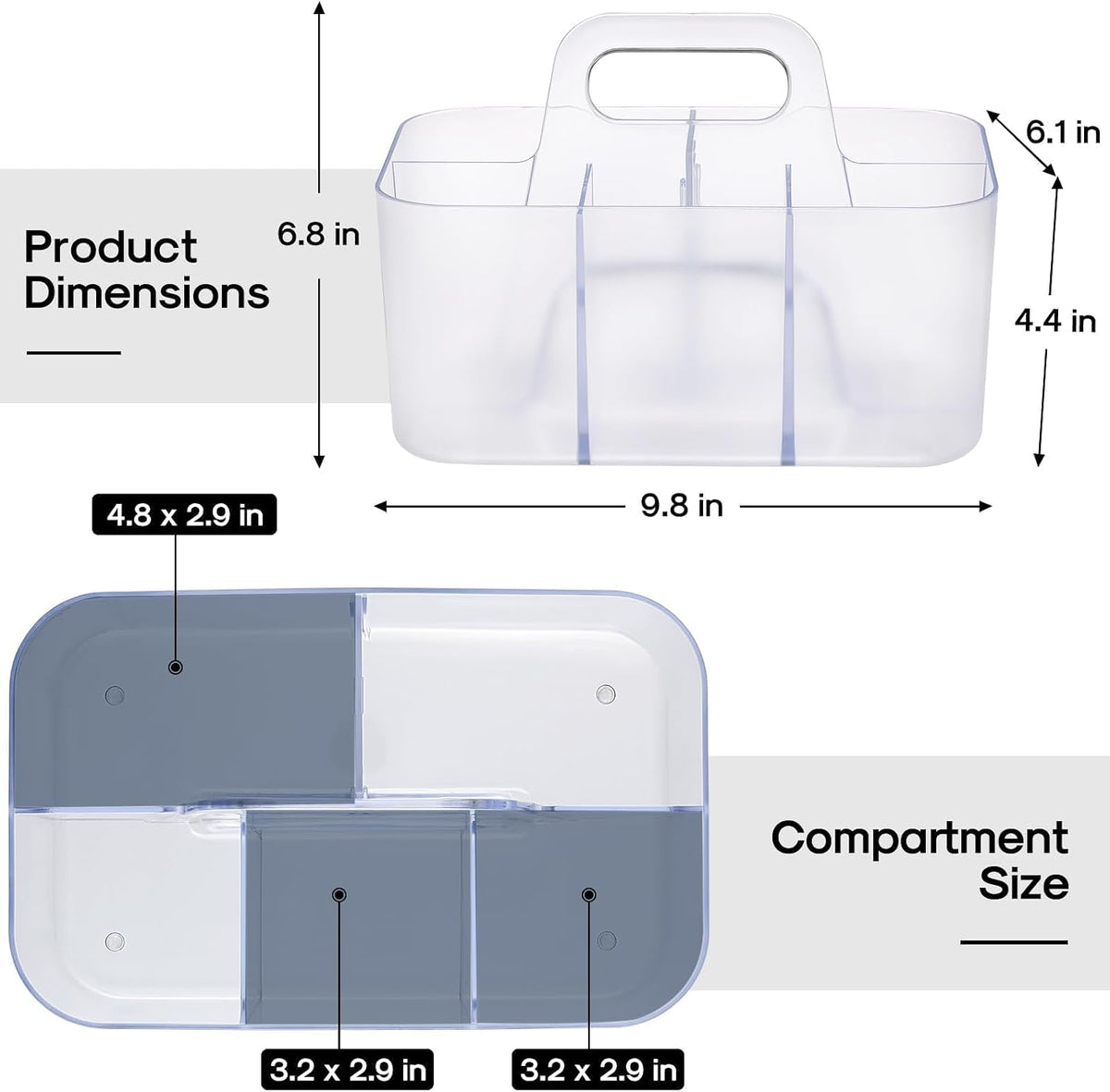 Multiuse Caddy Organizer with Handle, Portable Divided Plastic Tote Bin - Art Craft, Stationary Pen Marker Crayons, Makeup Hair Supplies Storage - Bathroom, Classroom, Dorm, Office, Desk Holder -Black