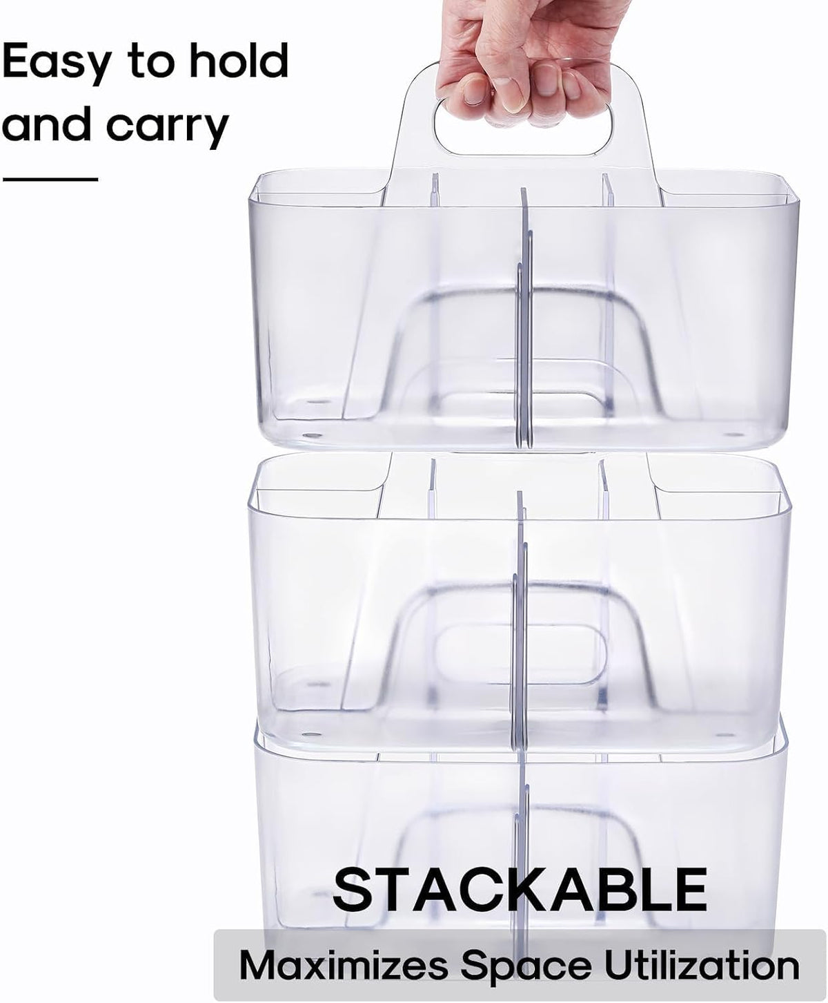 Multiuse Caddy Organizer with Handle, Portable Divided Plastic Tote Bin - Art Craft, Stationary Pen Marker Crayons, Makeup Hair Supplies Storage - Bathroom, Classroom, Dorm, Office, Desk Holder -Black