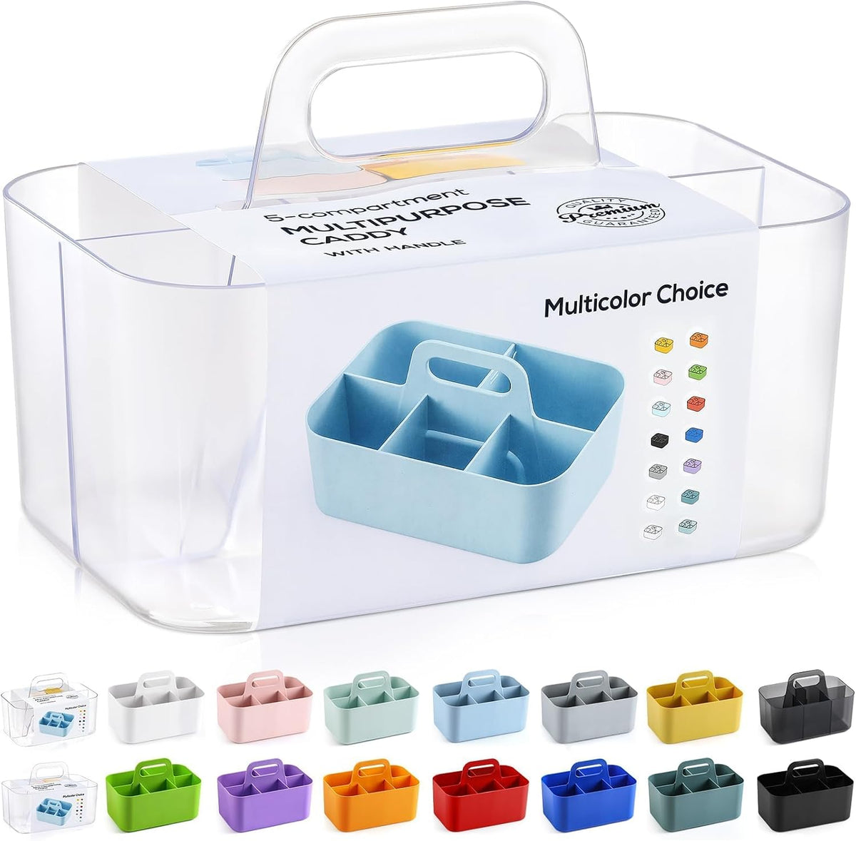 Multiuse Caddy Organizer with Handle, Portable Divided Plastic Tote Bin - Art Craft, Stationary Pen Marker Crayons, Makeup Hair Supplies Storage - Bathroom, Classroom, Dorm, Office, Desk Holder -Black