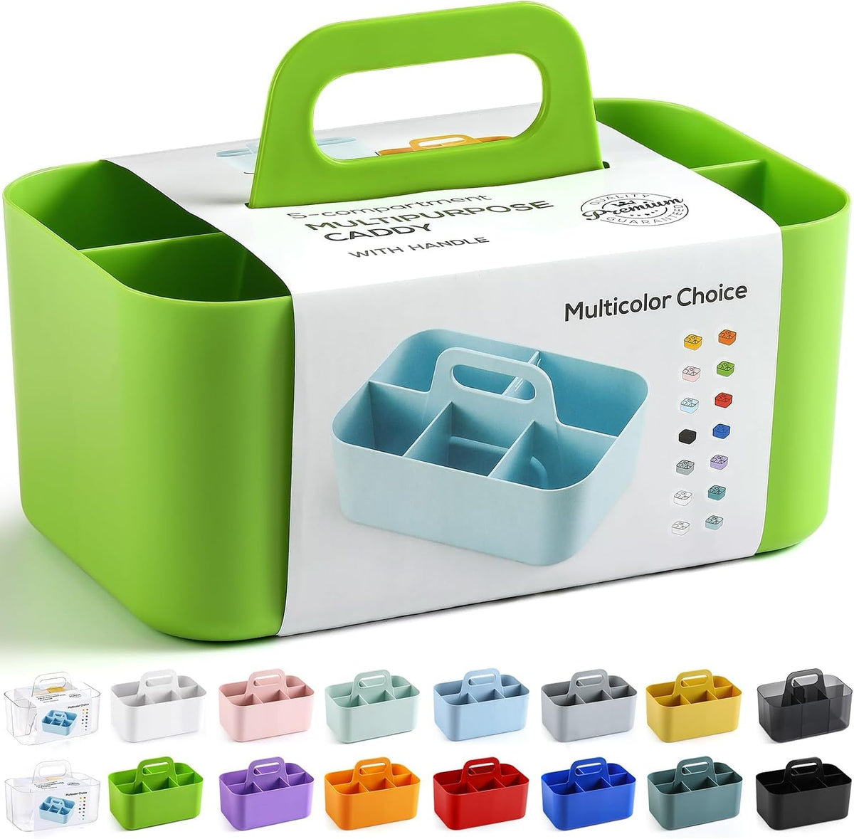 Multiuse Caddy Organizer with Handle, Portable Divided Plastic Tote Bin - Art Craft, Stationary Pen Marker Crayons, Makeup Hair Supplies Storage - Bathroom, Classroom, Dorm, Office, Desk Holder -Black