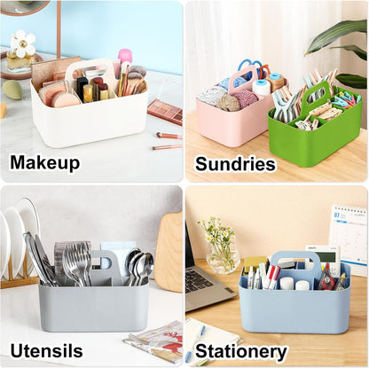 Multiuse Caddy Organizer with Handle, Portable Divided Plastic Tote Bin - Art Craft, Stationary Pen Marker Crayons, Makeup Hair Supplies Storage - Bathroom, Classroom, Dorm, Office, Desk Holder -Black