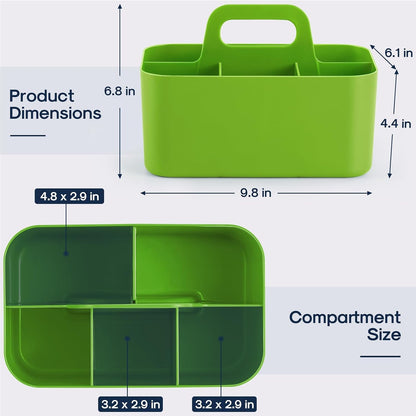 Multiuse Caddy Organizer with Handle, Portable Divided Plastic Tote Bin - Art Craft, Stationary Pen Marker Crayons, Makeup Hair Supplies Storage - Bathroom, Classroom, Dorm, Office, Desk Holder -Black
