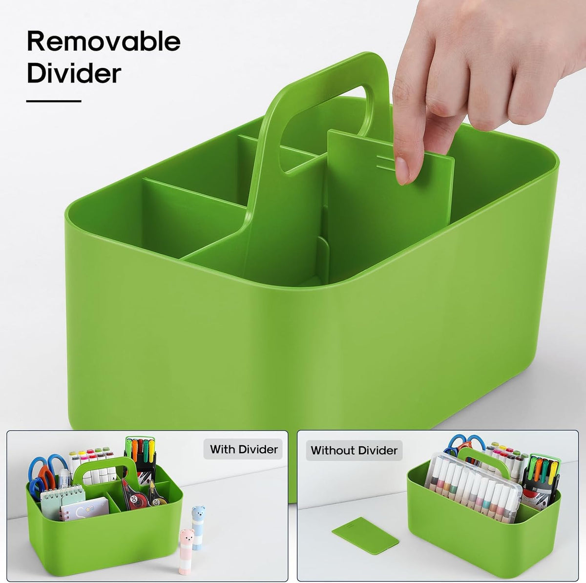 Multiuse Caddy Organizer with Handle, Portable Divided Plastic Tote Bin - Art Craft, Stationary Pen Marker Crayons, Makeup Hair Supplies Storage - Bathroom, Classroom, Dorm, Office, Desk Holder -Black
