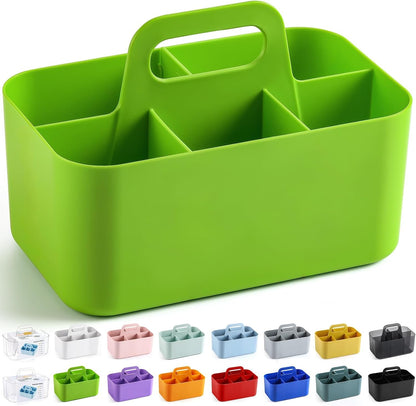 Multiuse Caddy Organizer with Handle, Portable Divided Plastic Tote Bin - Art Craft, Stationary Pen Marker Crayons, Makeup Hair Supplies Storage - Bathroom, Classroom, Dorm, Office, Desk Holder -Black