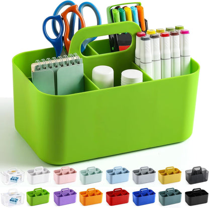 Multiuse Caddy Organizer with Handle, Portable Divided Plastic Tote Bin - Art Craft, Stationary Pen Marker Crayons, Makeup Hair Supplies Storage - Bathroom, Classroom, Dorm, Office, Desk Holder -Black