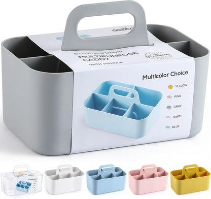 Multiuse Caddy Organizer with Handle, Portable Divided Plastic Tote Bin - Art Craft, Stationary Pen Marker Crayons, Makeup Hair Supplies Storage - Bathroom, Classroom, Dorm, Office, Desk Holder -Black