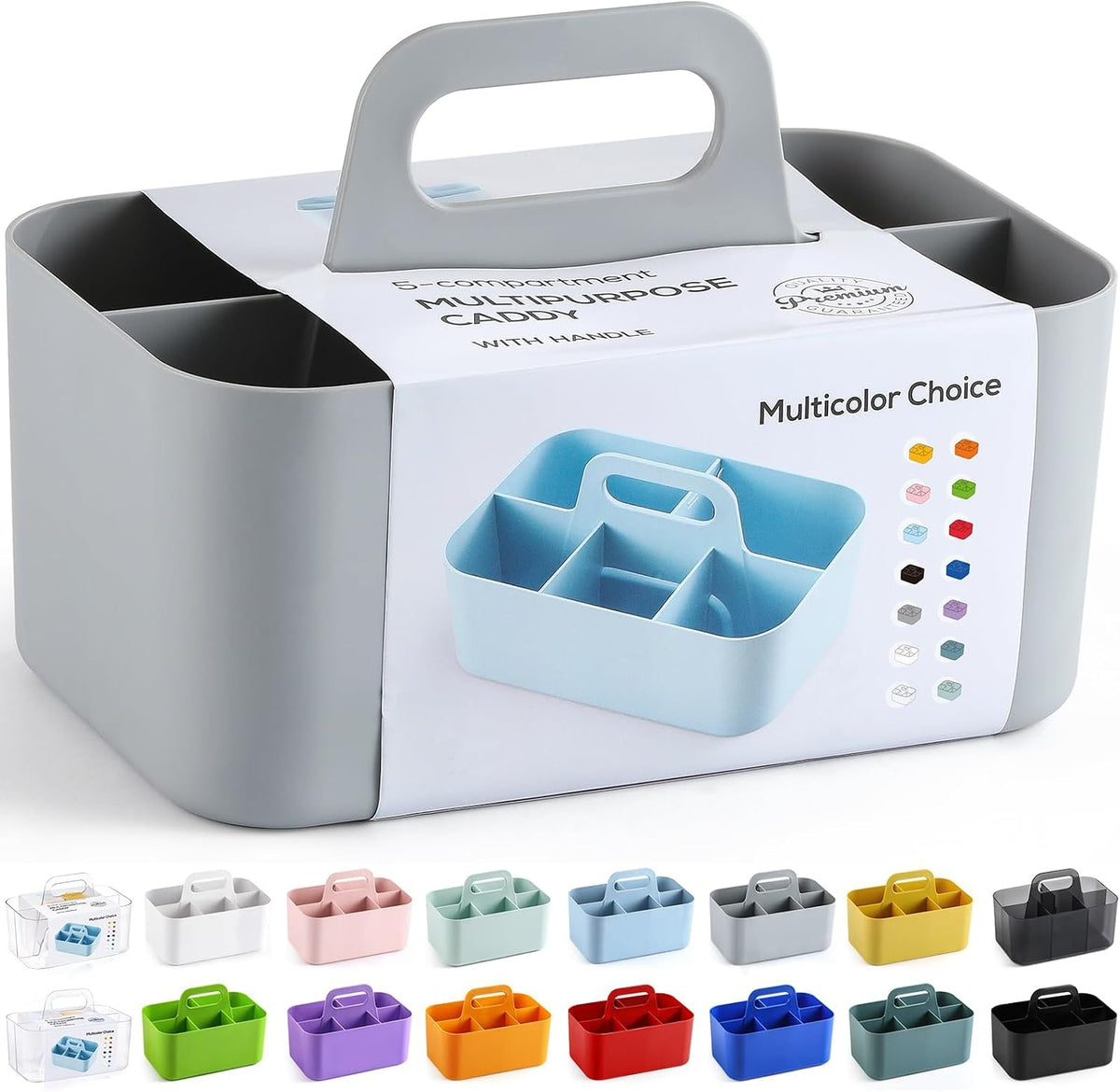Multiuse Caddy Organizer with Handle, Portable Divided Plastic Tote Bin - Art Craft, Stationary Pen Marker Crayons, Makeup Hair Supplies Storage - Bathroom, Classroom, Dorm, Office, Desk Holder -Black