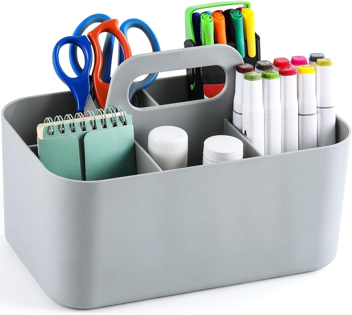 Multiuse Caddy Organizer with Handle, Portable Divided Plastic Tote Bin - Art Craft, Stationary Pen Marker Crayons, Makeup Hair Supplies Storage - Bathroom, Classroom, Dorm, Office, Desk Holder -Black