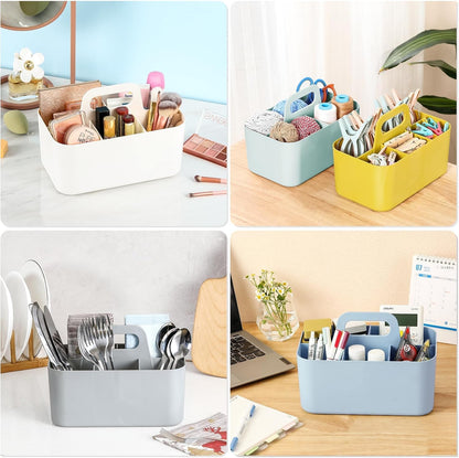 Multiuse Caddy Organizer with Handle, Portable Divided Plastic Tote Bin - Art Craft, Stationary Pen Marker Crayons, Makeup Hair Supplies Storage - Bathroom, Classroom, Dorm, Office, Desk Holder -Black