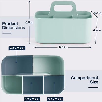 Multiuse Caddy Organizer with Handle, Portable Divided Plastic Tote Bin - Art Craft, Stationary Pen Marker Crayons, Makeup Hair Supplies Storage - Bathroom, Classroom, Dorm, Office, Desk Holder -Black
