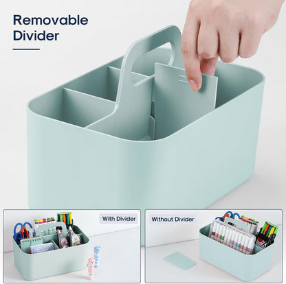 Multiuse Caddy Organizer with Handle, Portable Divided Plastic Tote Bin - Art Craft, Stationary Pen Marker Crayons, Makeup Hair Supplies Storage - Bathroom, Classroom, Dorm, Office, Desk Holder -Black