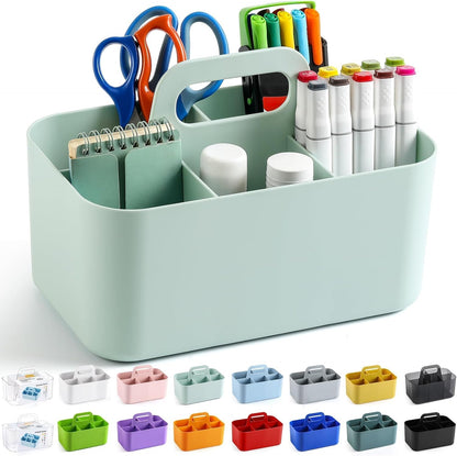 Multiuse Caddy Organizer with Handle, Portable Divided Plastic Tote Bin - Art Craft, Stationary Pen Marker Crayons, Makeup Hair Supplies Storage - Bathroom, Classroom, Dorm, Office, Desk Holder -Black