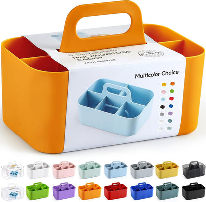 Multiuse Caddy Organizer with Handle, Portable Divided Plastic Tote Bin - Art Craft, Stationary Pen Marker Crayons, Makeup Hair Supplies Storage - Bathroom, Classroom, Dorm, Office, Desk Holder -Black
